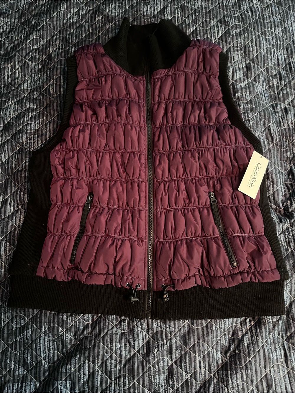 Calvin Klein Performance Puffer Vest in Deep Plum with Black Trim